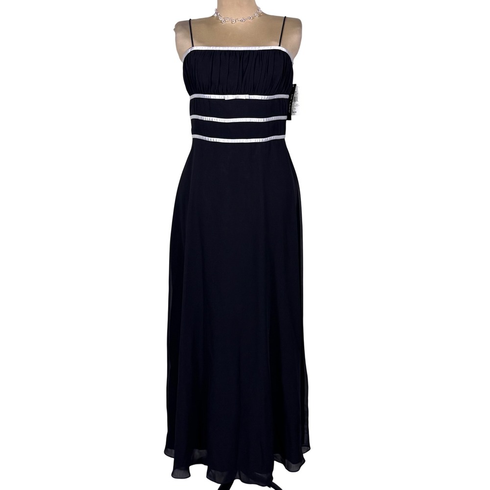 Vtg Y2K DE LARU Black Babydoll Empire Waist Maxi‎ Dress 11/12 NWT Regencycore